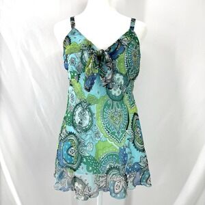 Y2K Paisley Babydoll Top Size Small Fairy Boho Indie 2000s Tie Front